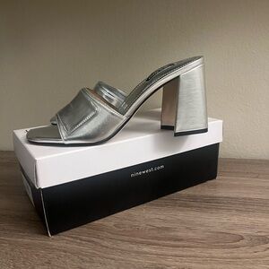 Nine West Silver Block Heel Sandals